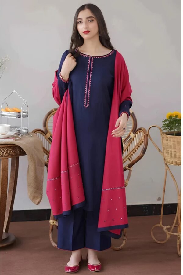Aisling -Winter 3PC Dhanak suit with Embroidered Shawl