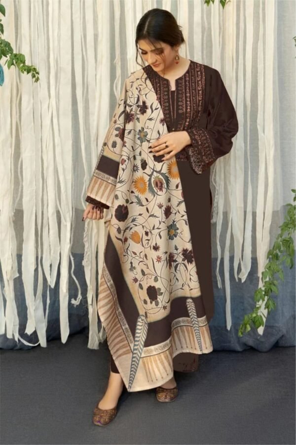 Aisling -Winter 3PC Dhanak suit with Embroidered Shawl