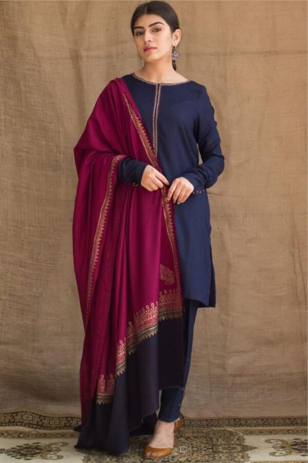 Aisling -Winter 3PC Dhanak suit with Embroidered Shawl