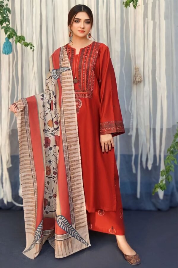 Aisling -Winter 3PC Dhanak suit with Embroidered Shawl