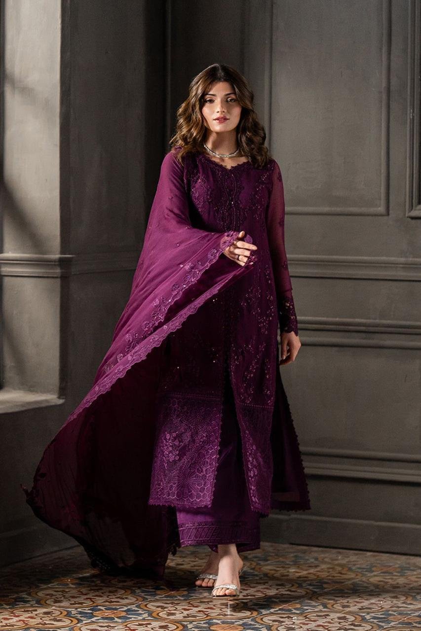 Azure Chiffon Heavy Embroidered Suit - Image 4