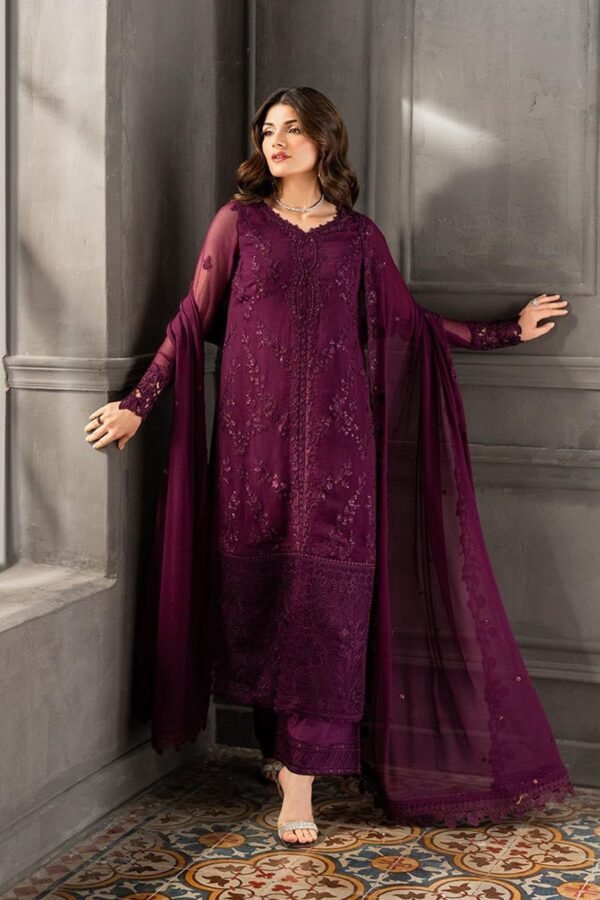 Azure Chiffon Heavy Embroidered Suit