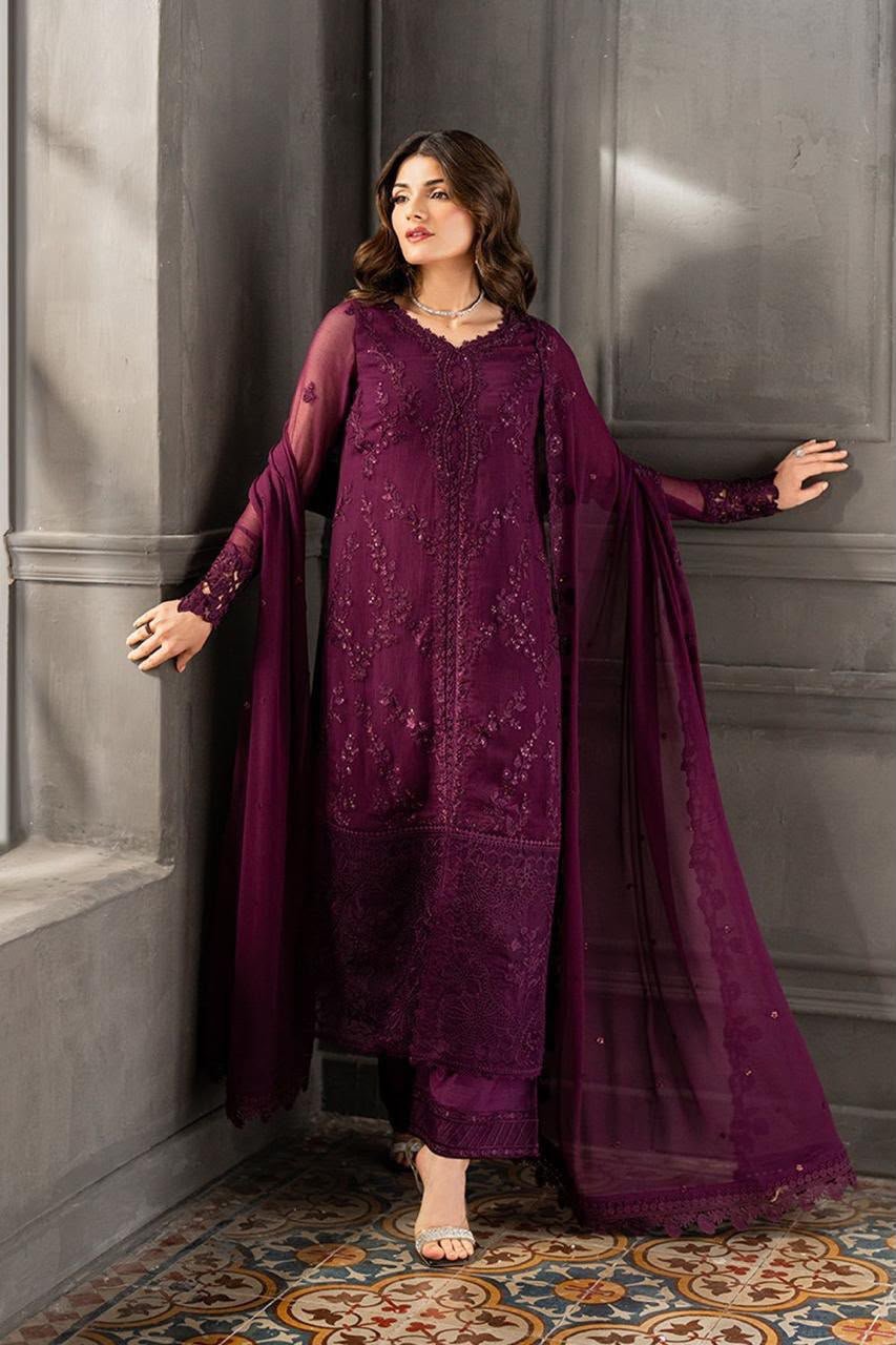 Azure Chiffon Heavy Embroidered Suit