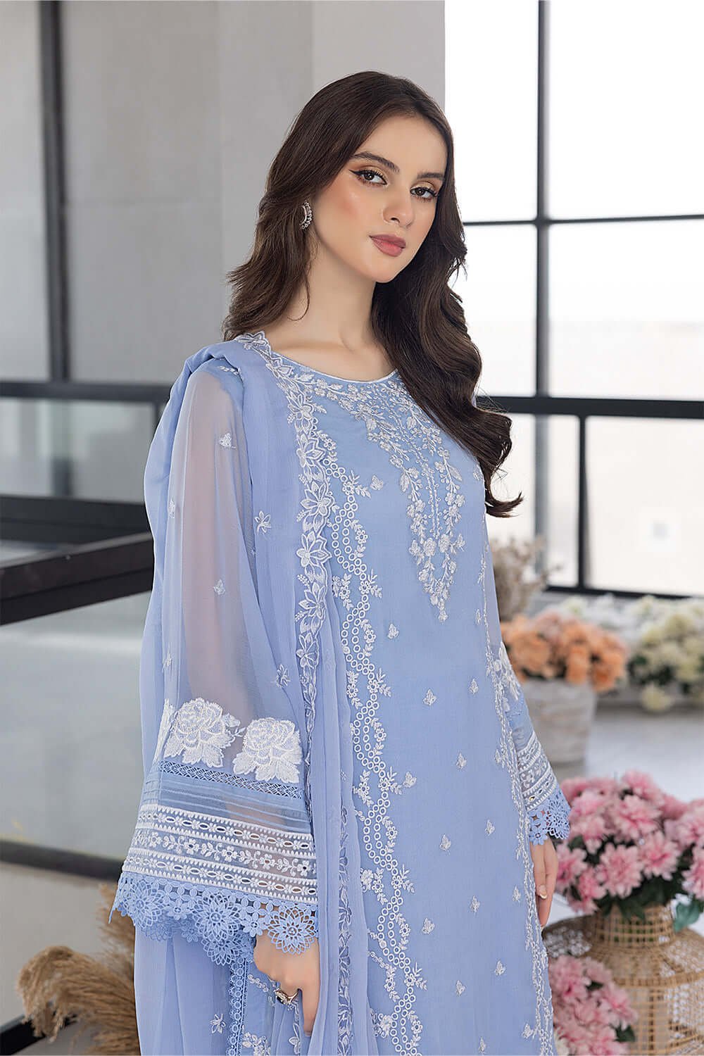 Azure Premium Embroidered Organza Suit - Image 2