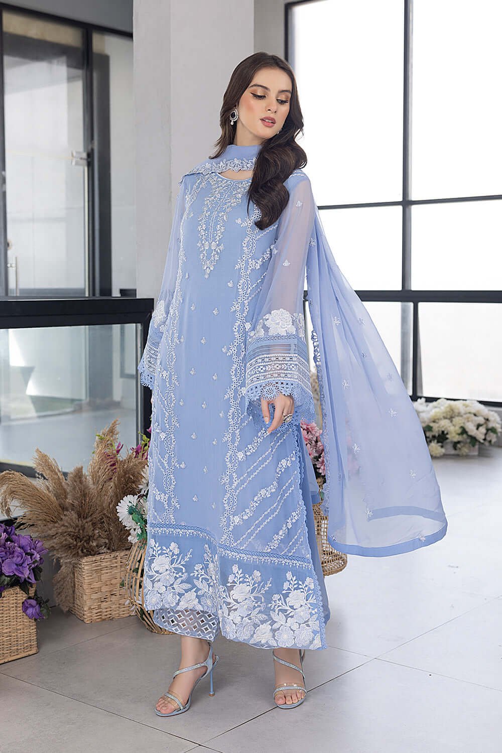 Azure Premium Embroidered Organza Suit - Image 3