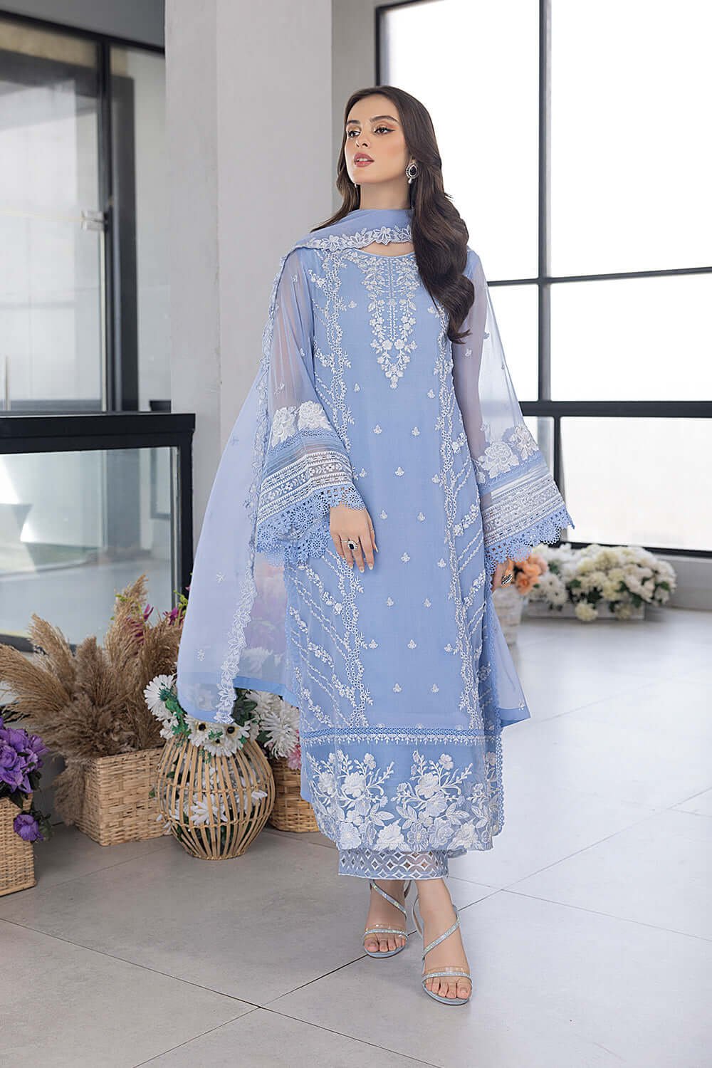 Azure Premium Embroidered Organza Suit - Image 4