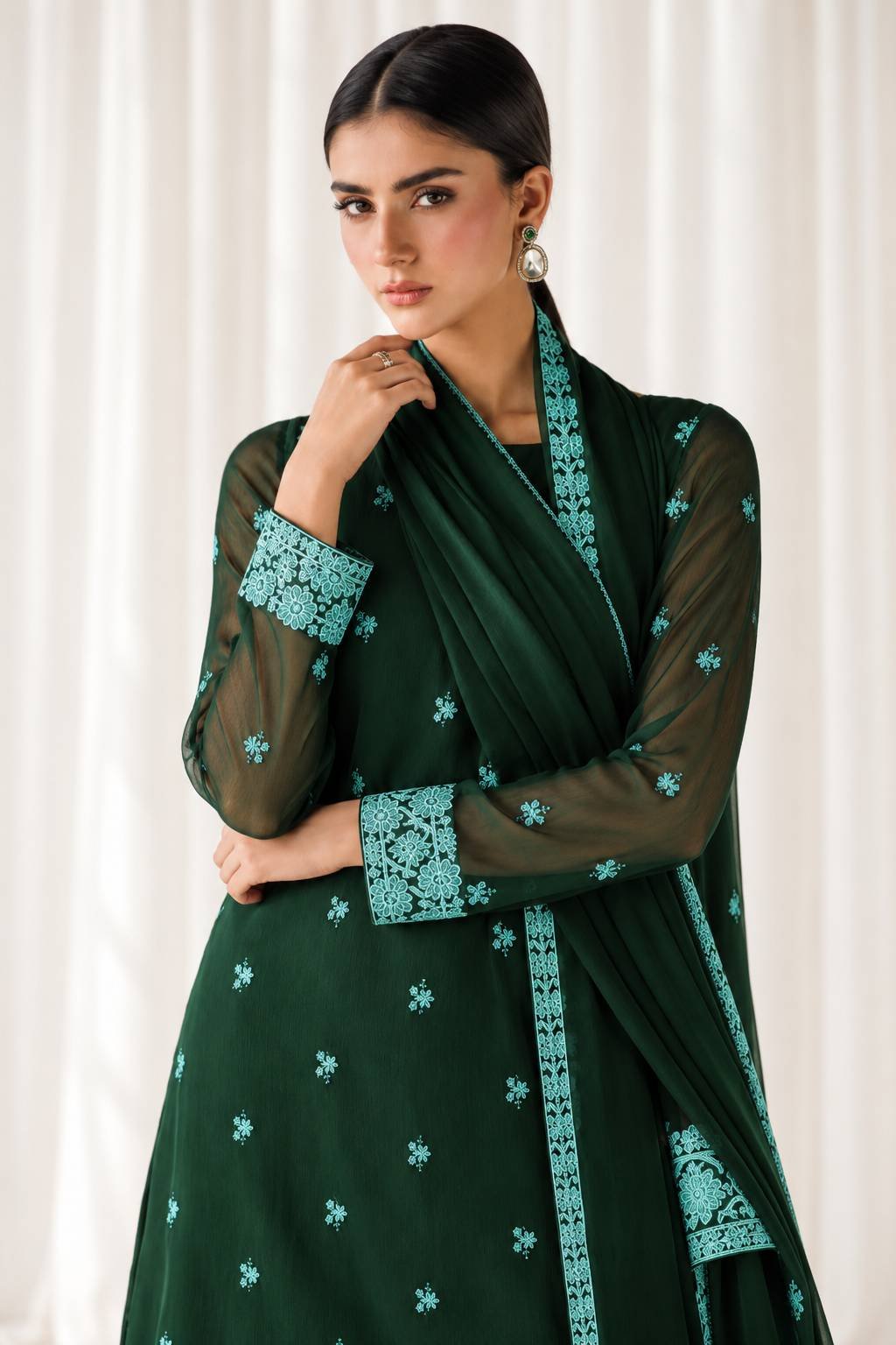 Baroque Chiffon Sequence Garara Suit – Unstitched Replica - Image 2