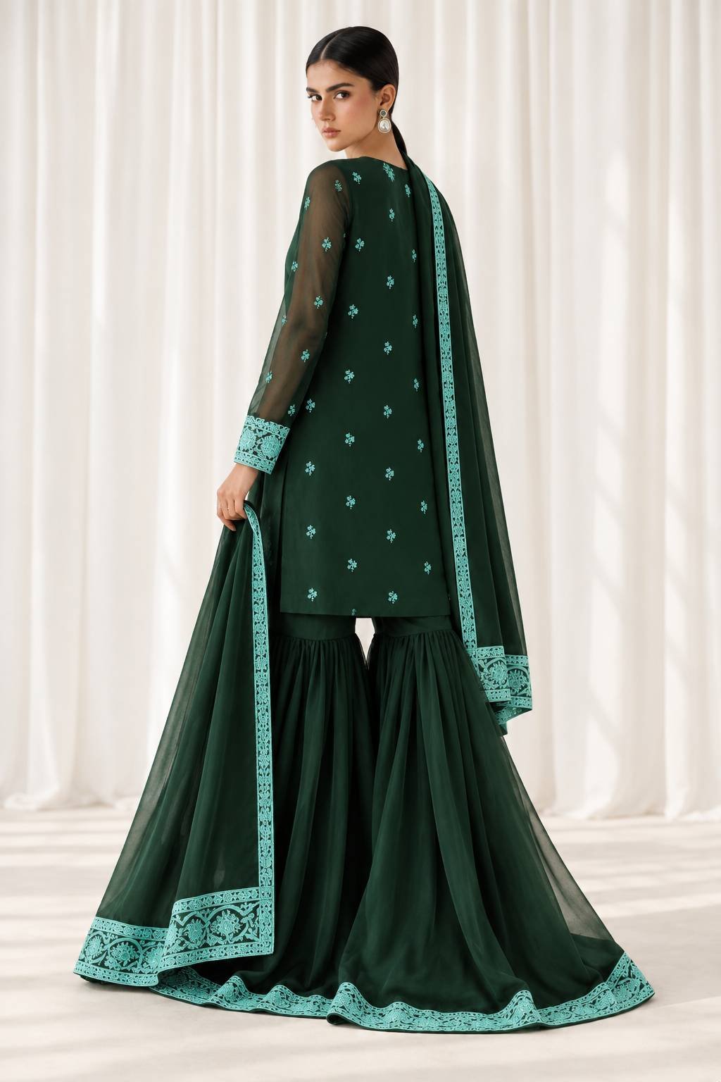 Baroque Chiffon Sequence Garara Suit – Unstitched Replica - Image 4