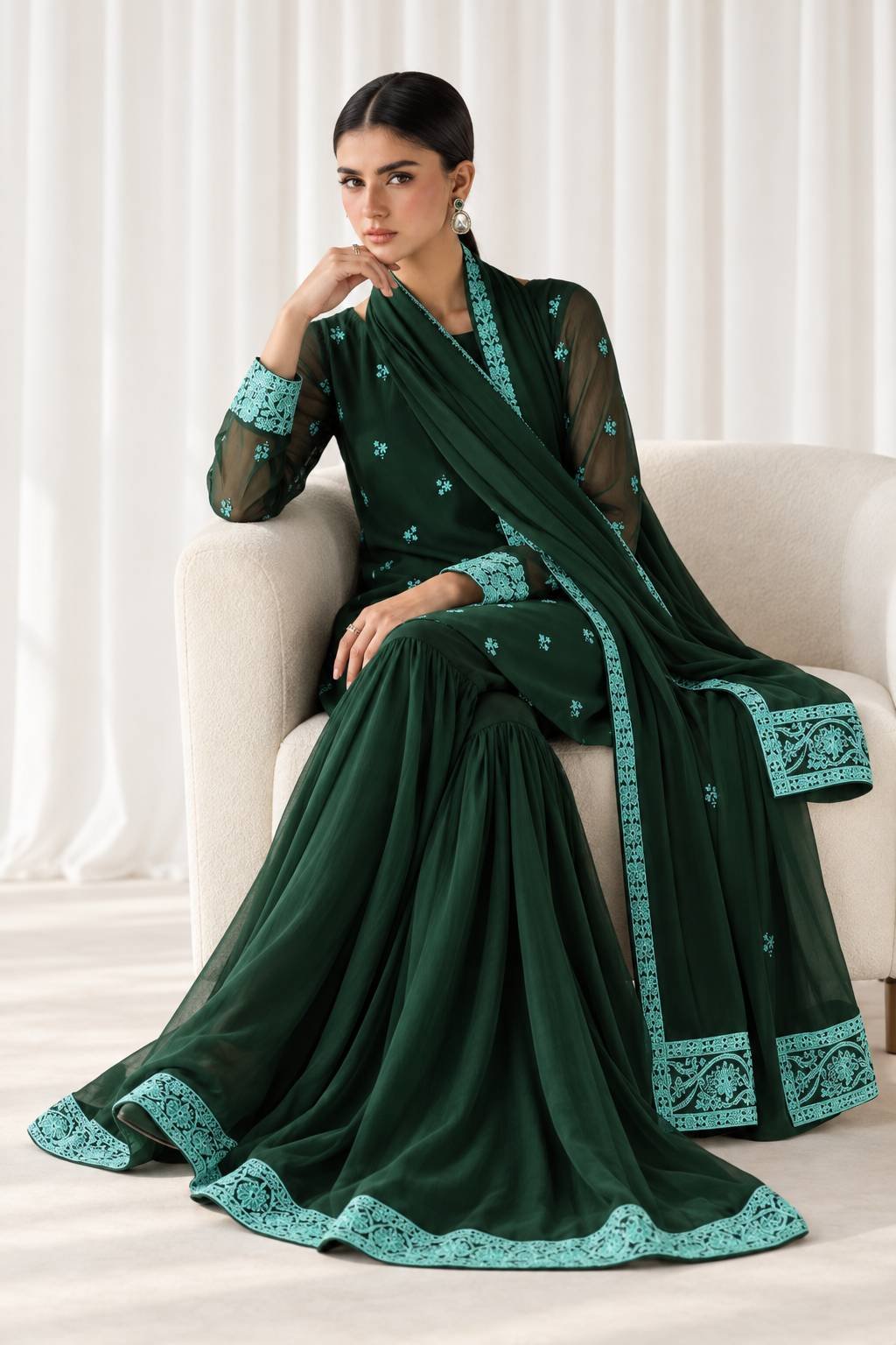 Baroque Chiffon Sequence Garara Suit – Unstitched Replica - Image 3