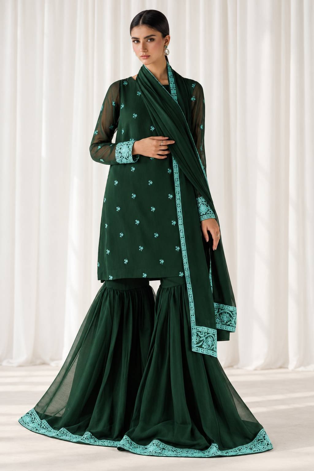 Baroque Chiffon Sequence Garara Suit – Unstitched Replica