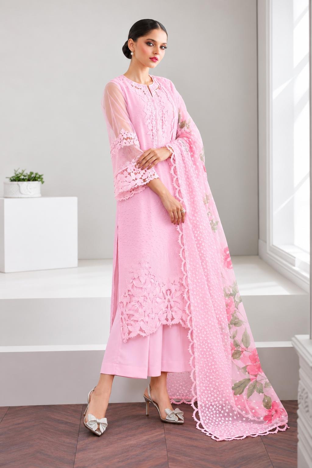 Baroque Premium Organza Embroidered 3PC Suit - Image 3