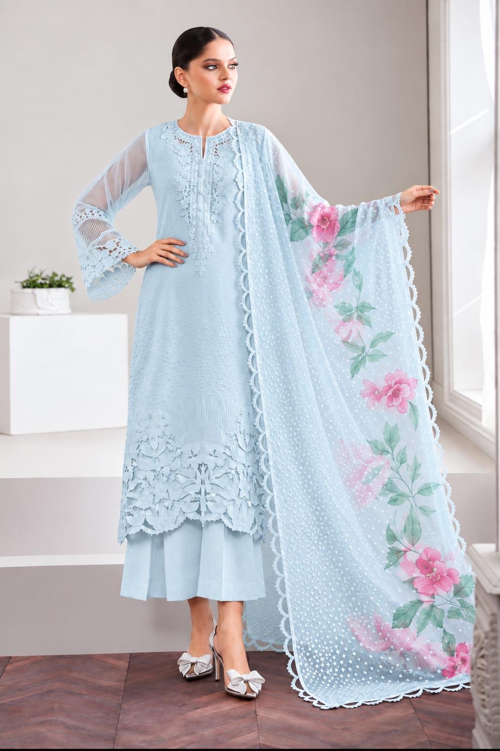 Baroque Premium Organza Embroidered 3PC Suit - Image 5