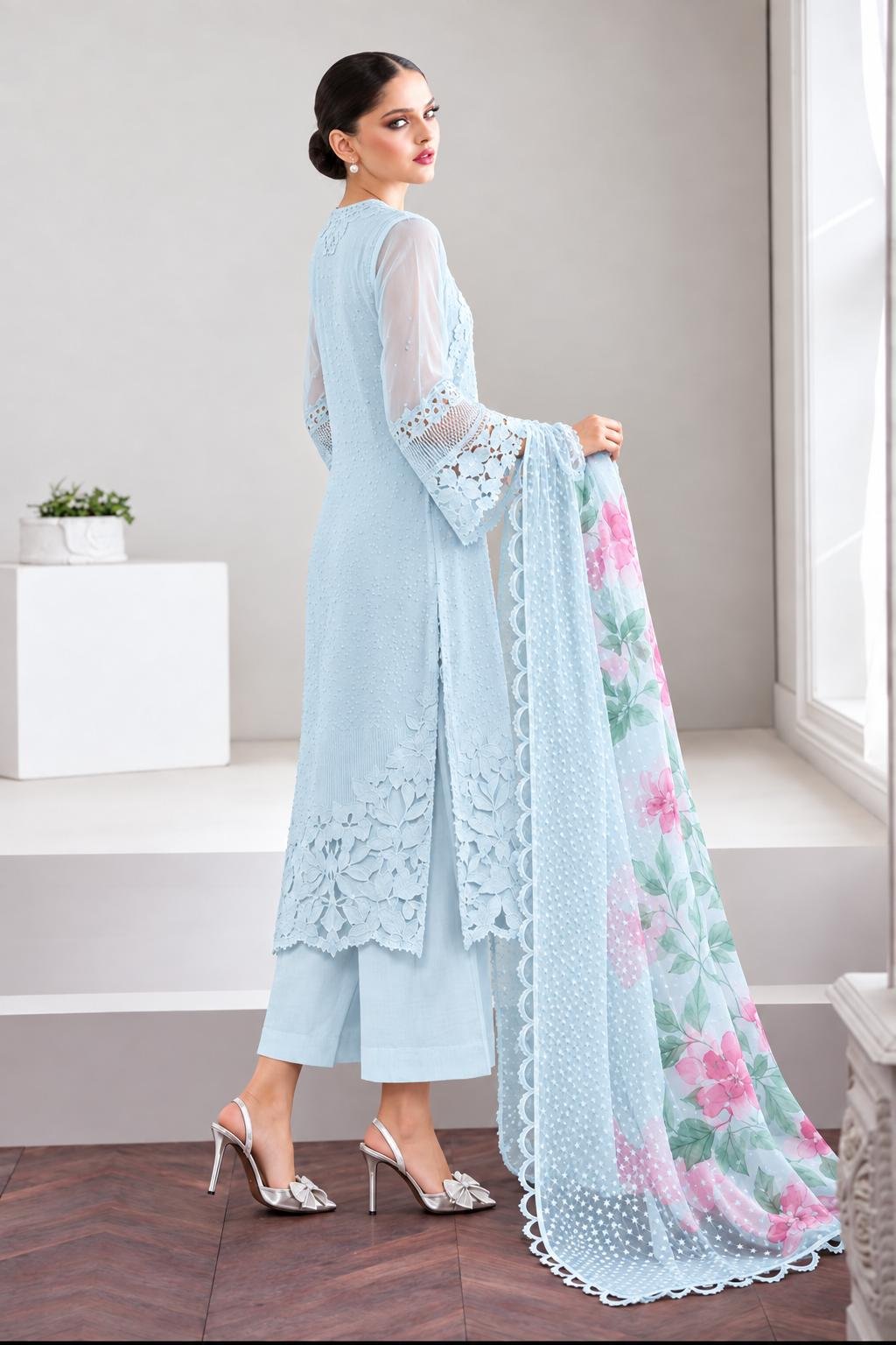 Baroque Premium Organza Embroidered 3PC Suit - Image 4