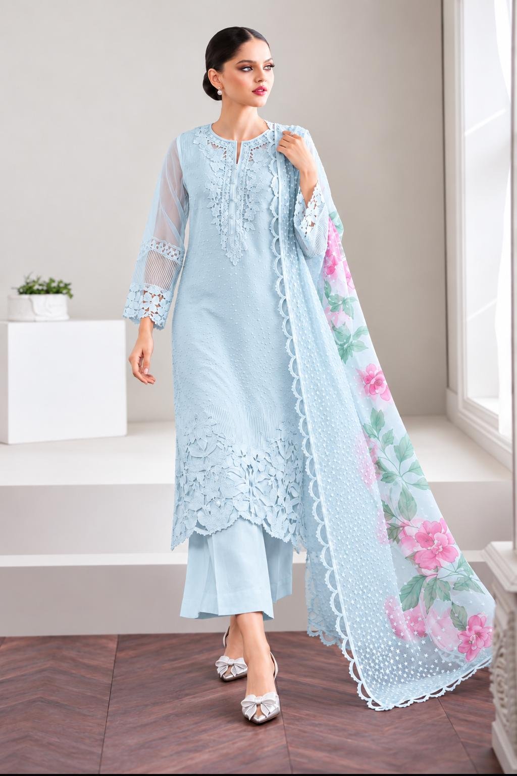 Baroque Premium Organza Embroidered 3PC Suit - Image 3