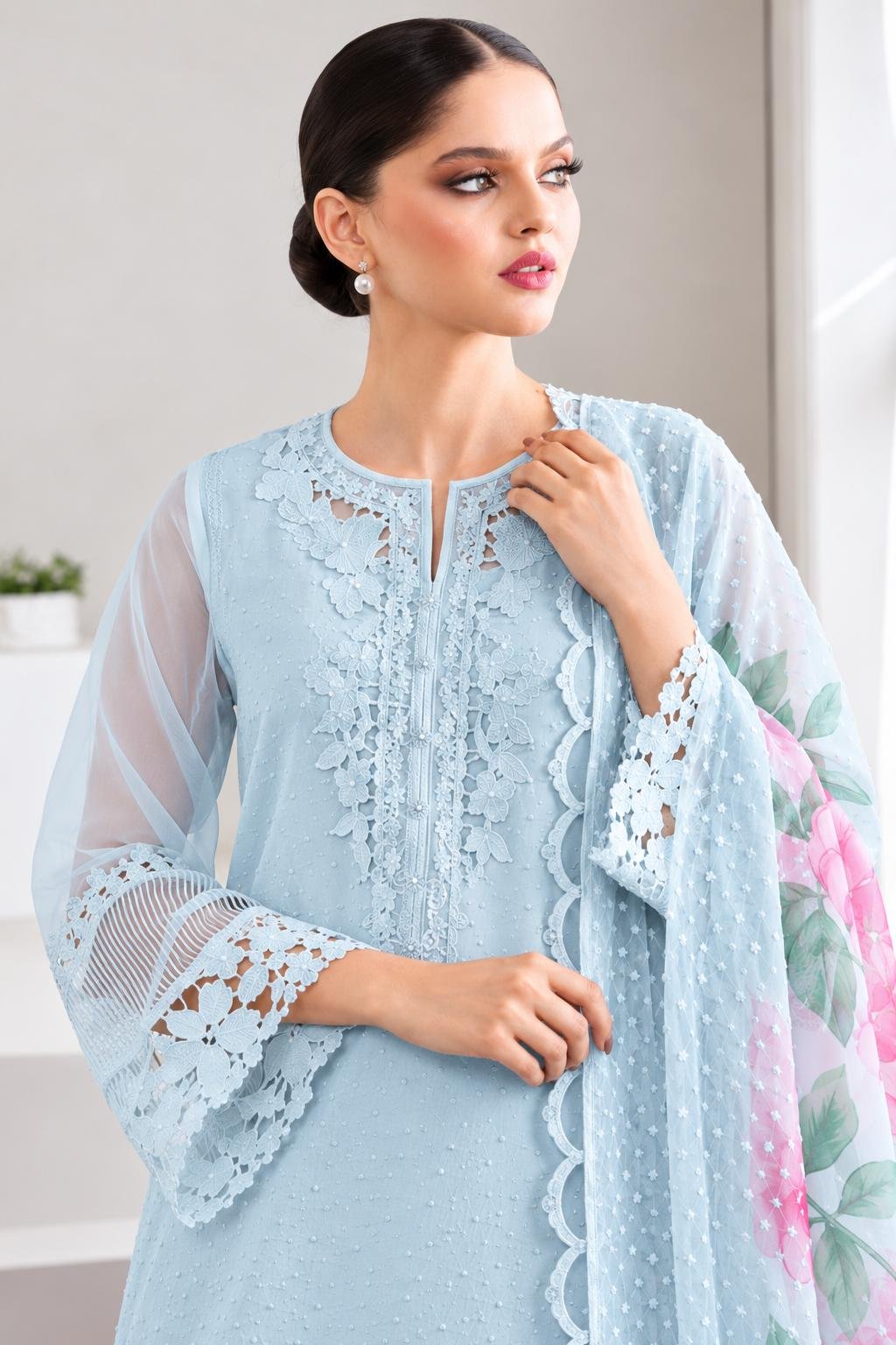 Baroque Premium Organza Embroidered 3PC Suit - Image 2