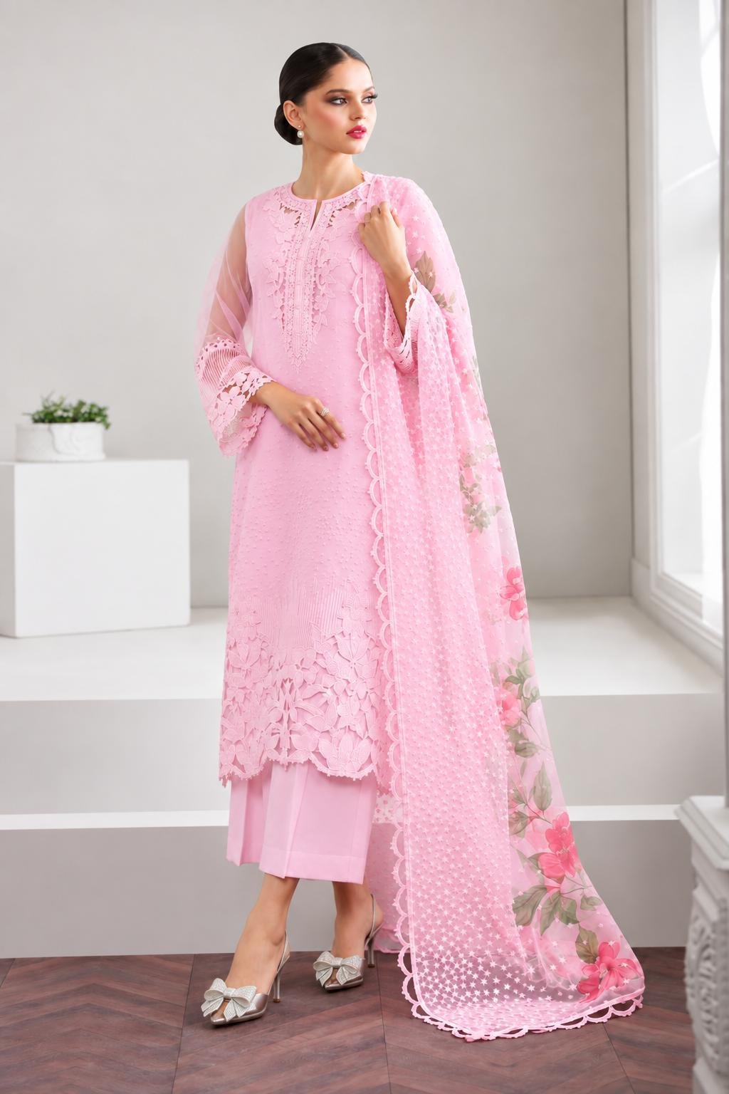Baroque Premium Organza Embroidered 3PC Suit - Image 5