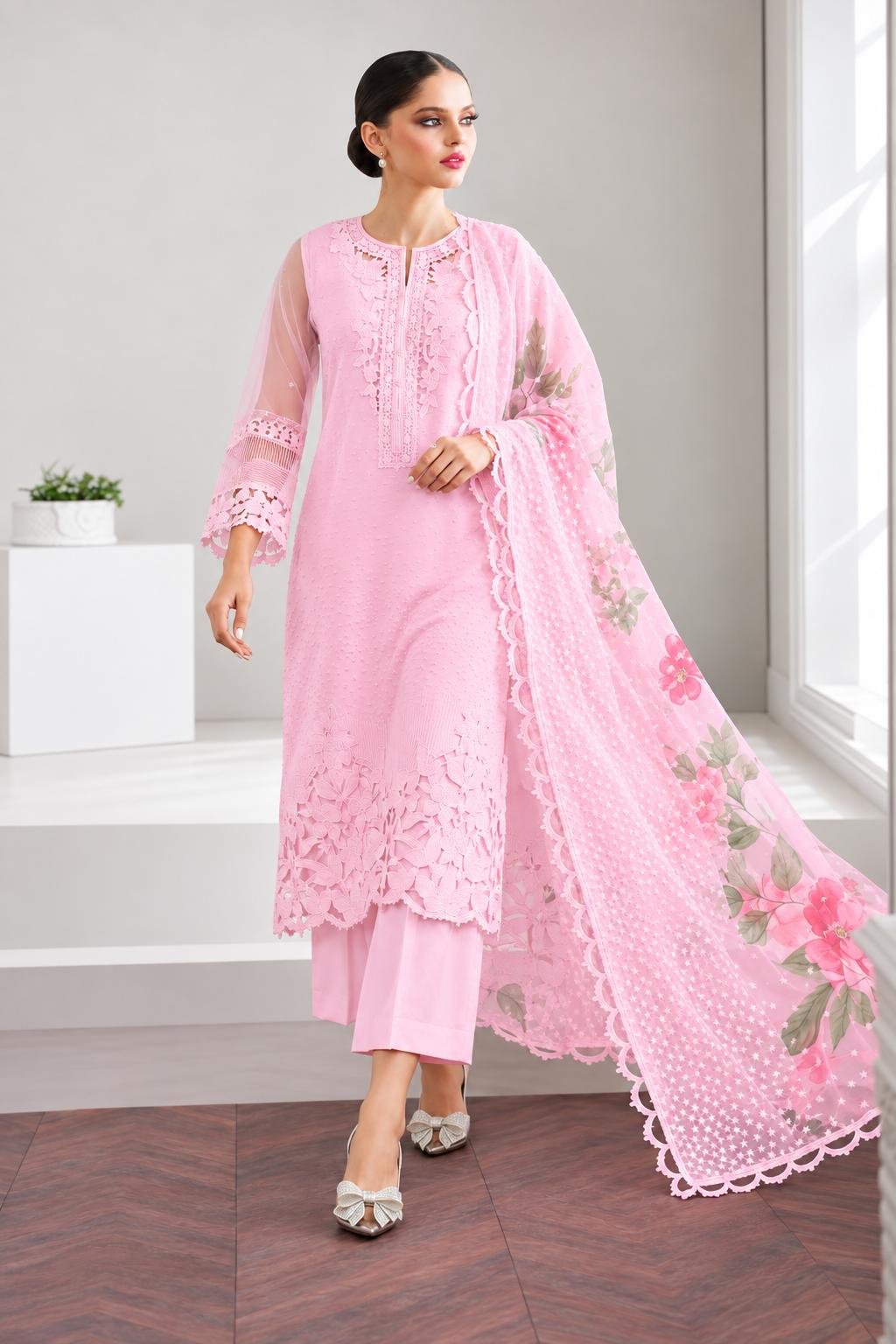 Baroque Premium Organza Embroidered 3PC Suit - Image 4