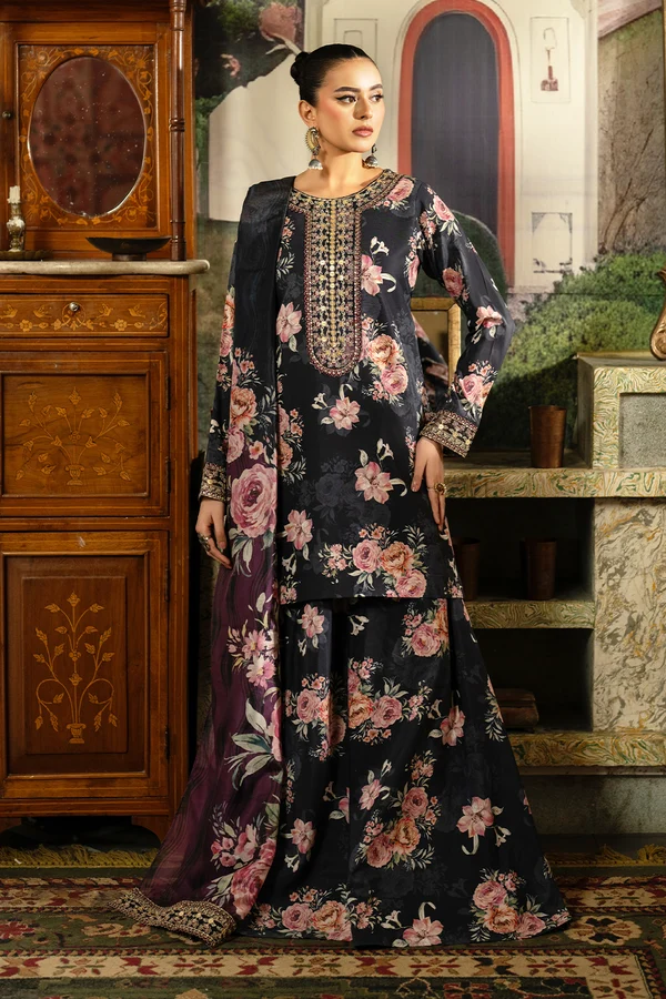 Luxury Digital Printed Silk Embroidered 3-Piece Suit