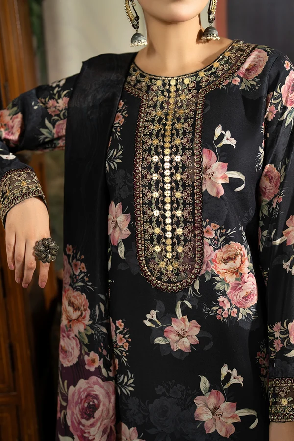 Luxury Digital Printed Silk Embroidered 3-Piece Suit - Image 5