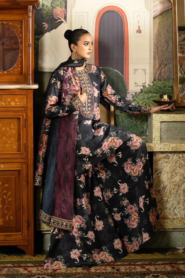 Luxury Digital Printed Silk Embroidered 3-Piece Suit - Image 3