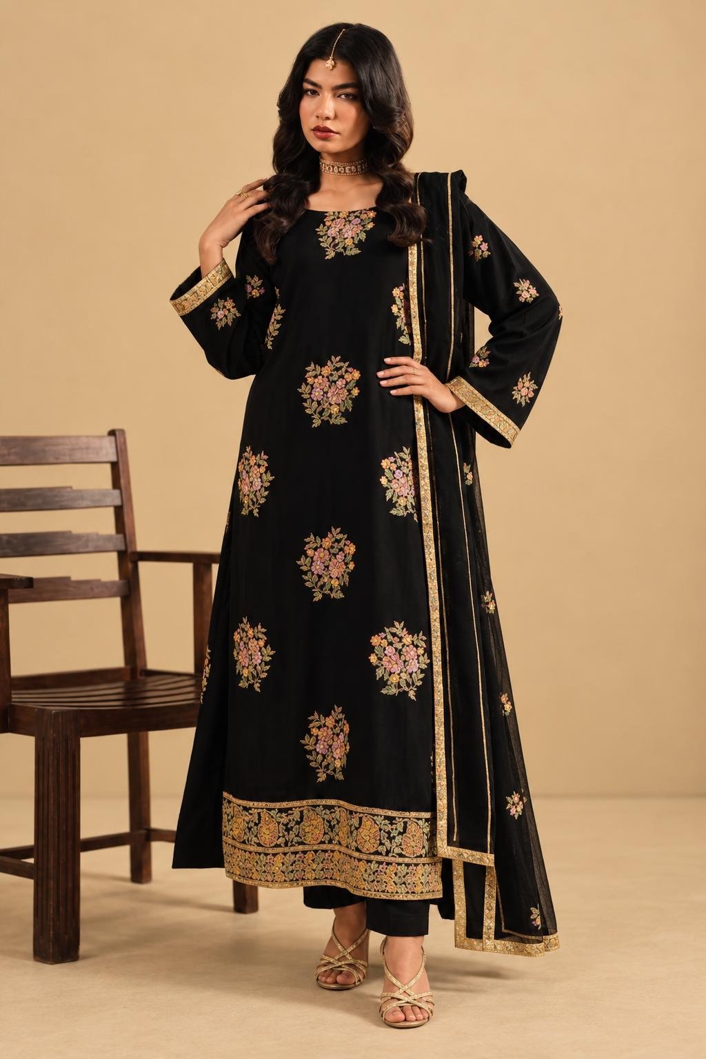 Maria B Premium Embroidered Dhanak 3-Piece Winter Suit - Image 5