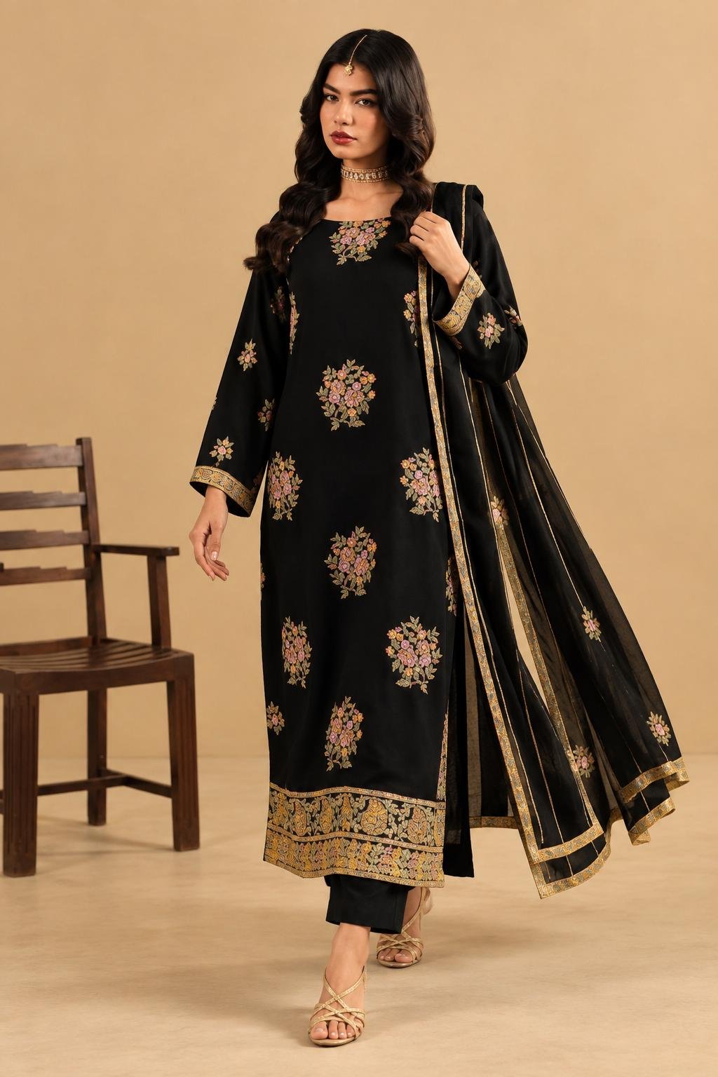 Maria B Premium Embroidered Dhanak 3-Piece Winter Suit - Image 4