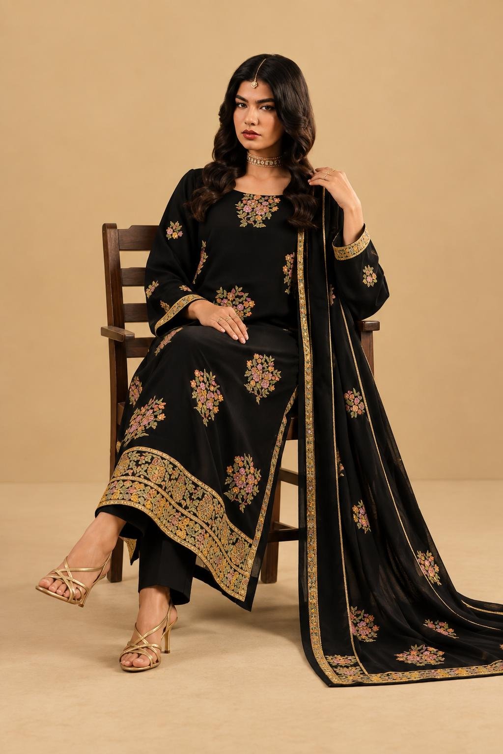 Maria B Premium Embroidered Dhanak 3-Piece Winter Suit - Image 2