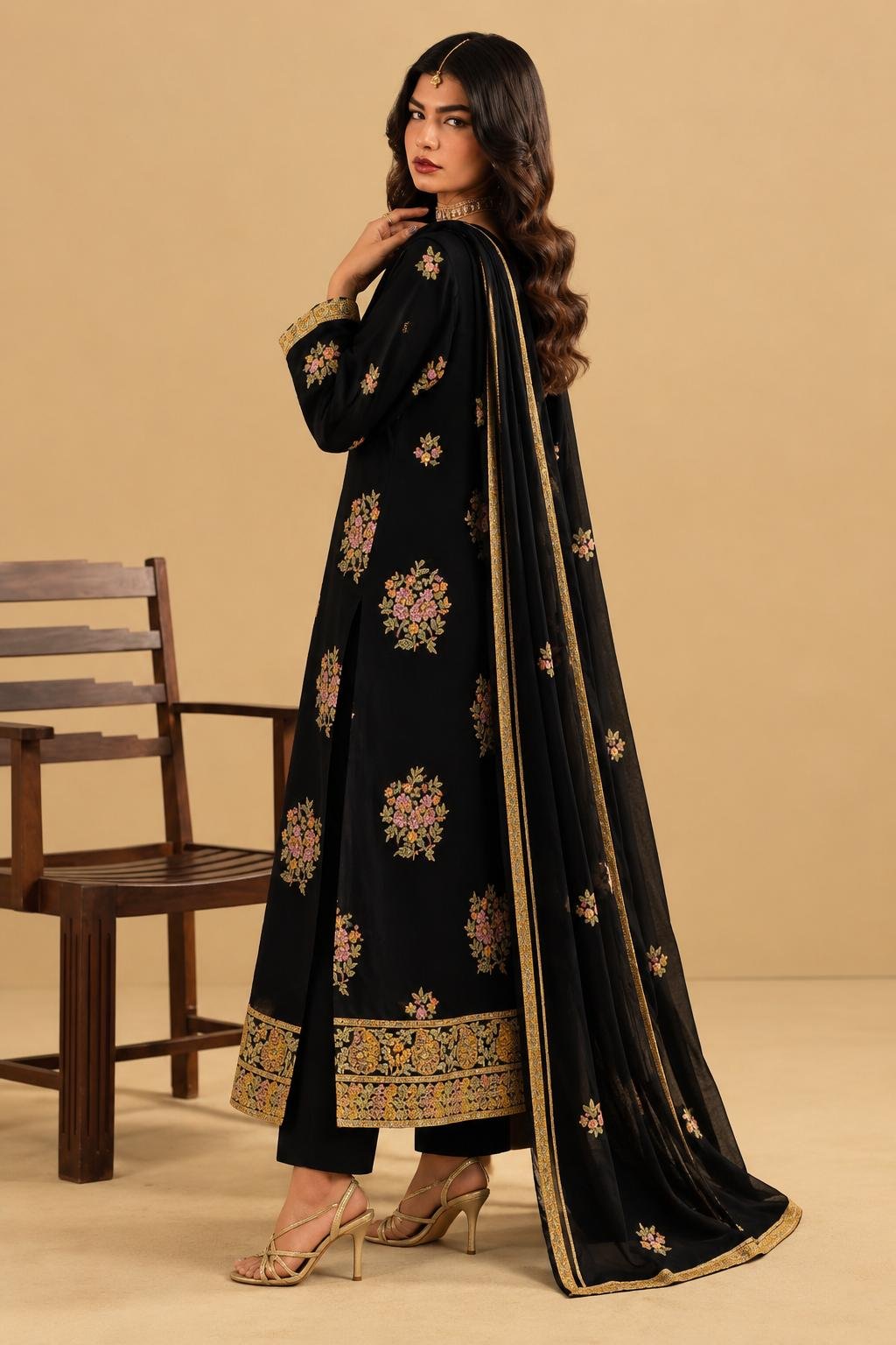 Maria B Premium Embroidered Dhanak 3-Piece Winter Suit - Image 3