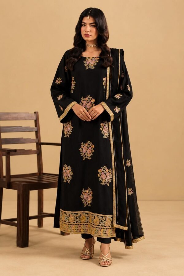 Maria B Premium Embroidered Dhanak 3-Piece Winter Suit