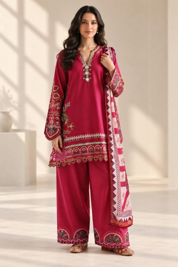 Premium Airjet Dhanak Embroidered 3PC Suit